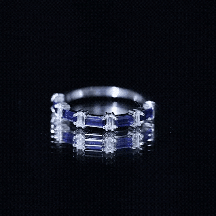 Blue Sapphire and Diamond Half Eternity Ring