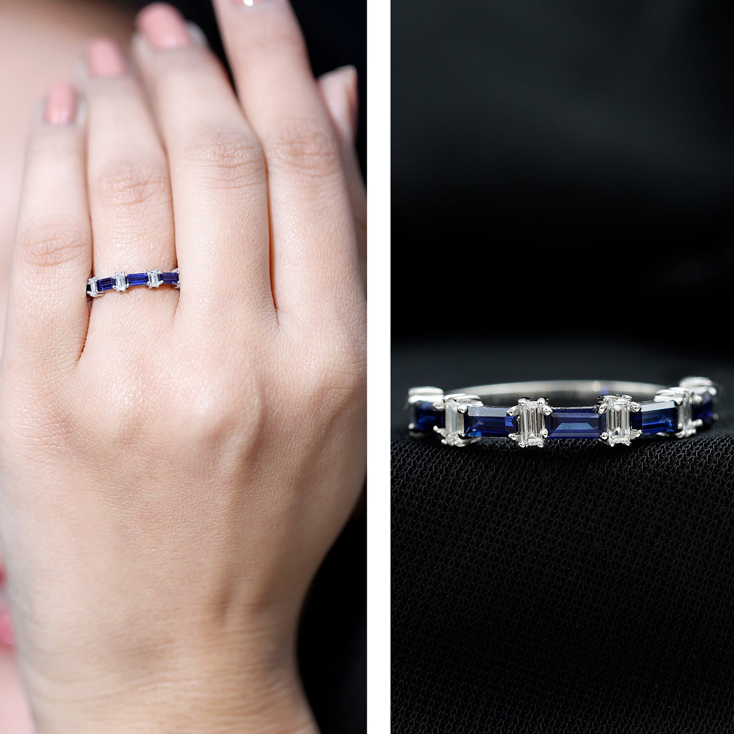 Blue Sapphire and Diamond Half Eternity Ring
