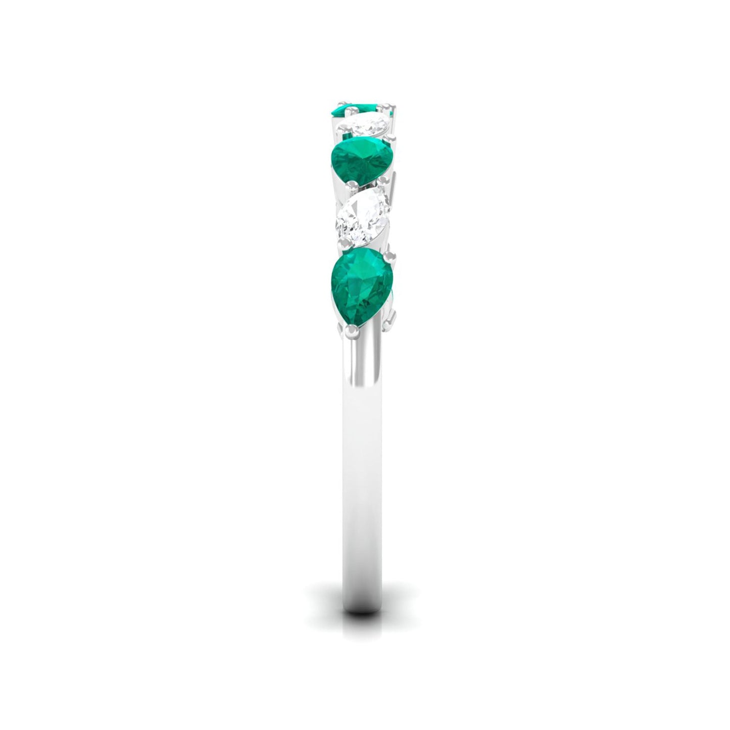 Natural Pear Shape Emerald Half Eternity Ring in East West Style