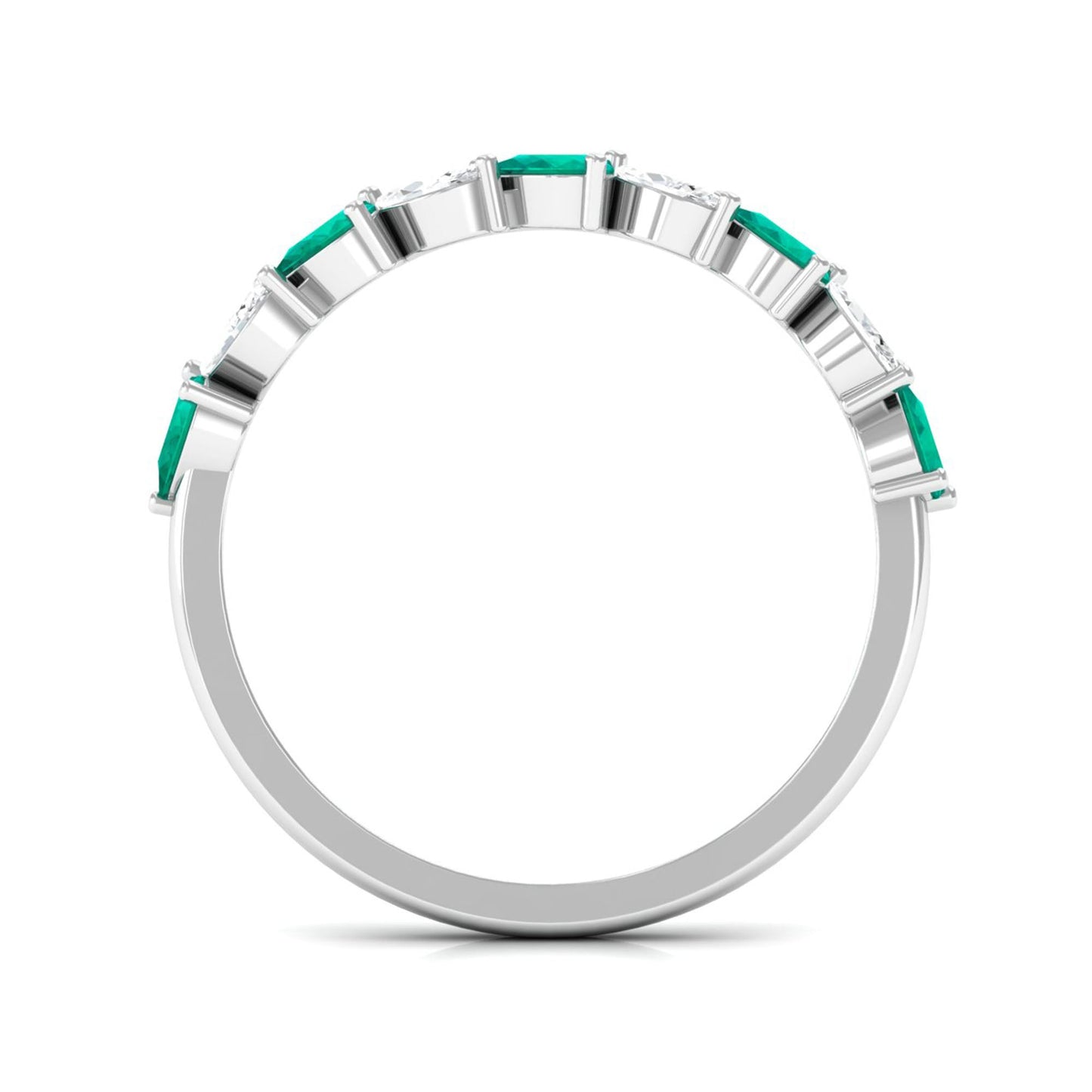Natural Pear Shape Emerald Half Eternity Ring in East West Style