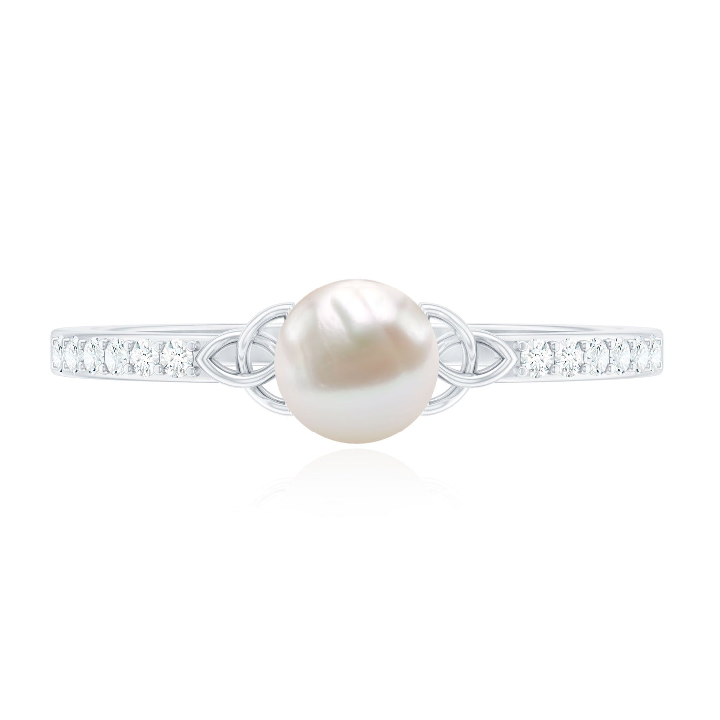 Cultured 2 Carat Freshwater Pearl Diamond Promise Ring with Celtic Knot