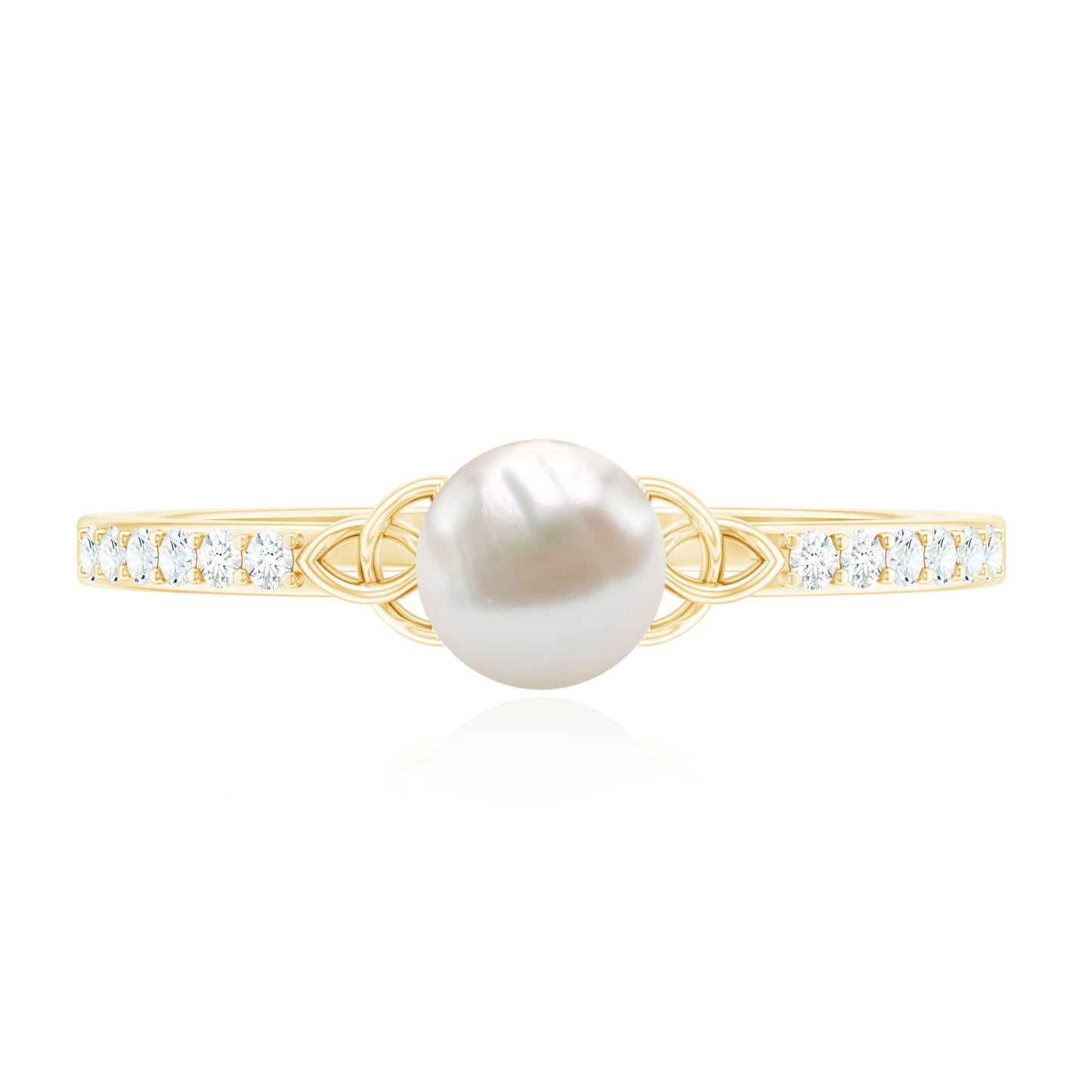 Cultured 2 Carat Freshwater Pearl Diamond Promise Ring with Celtic Knot