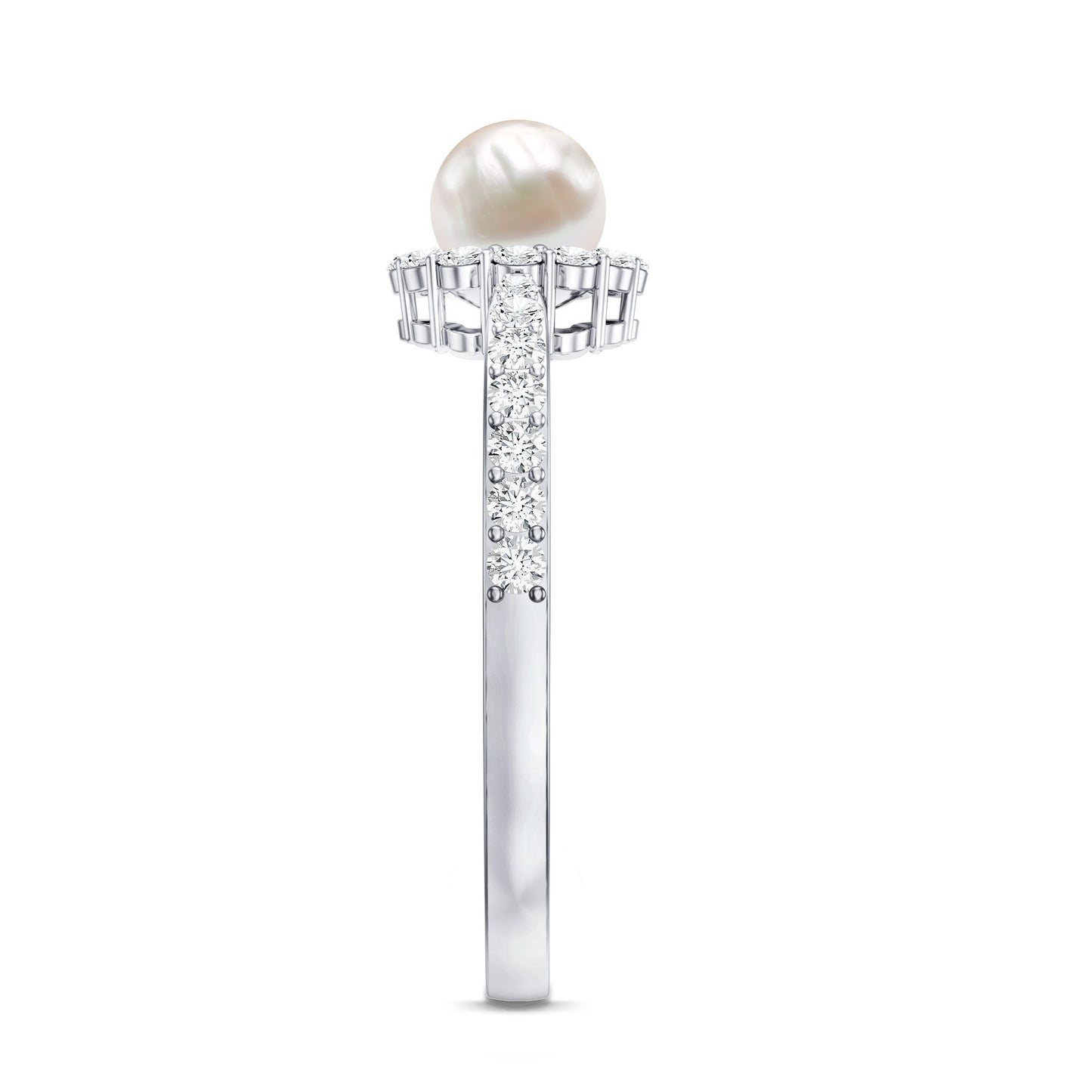 Cultured Freshwater Pearl 2 Carat Engagement Ring with Diamond Halo