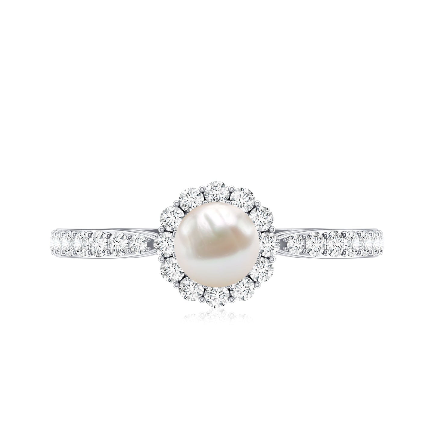 Cultured Freshwater Pearl 2 Carat Engagement Ring with Diamond Halo