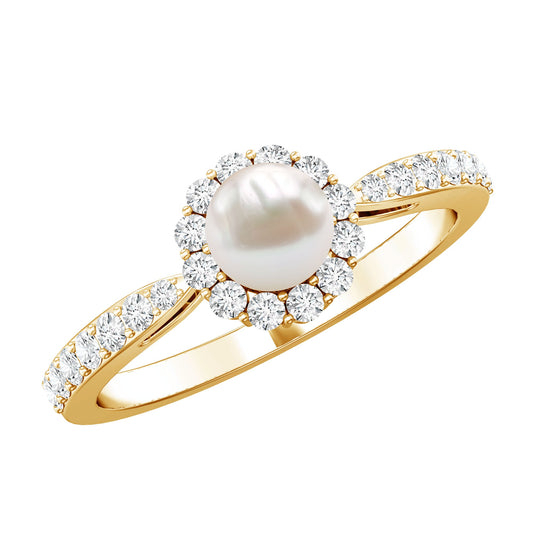 Cultured Freshwater Pearl 2 Carat Engagement Ring with Diamond Halo