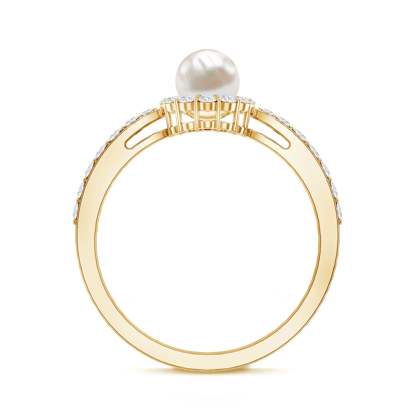 Cultured Freshwater Pearl 2 Carat Engagement Ring with Diamond Halo