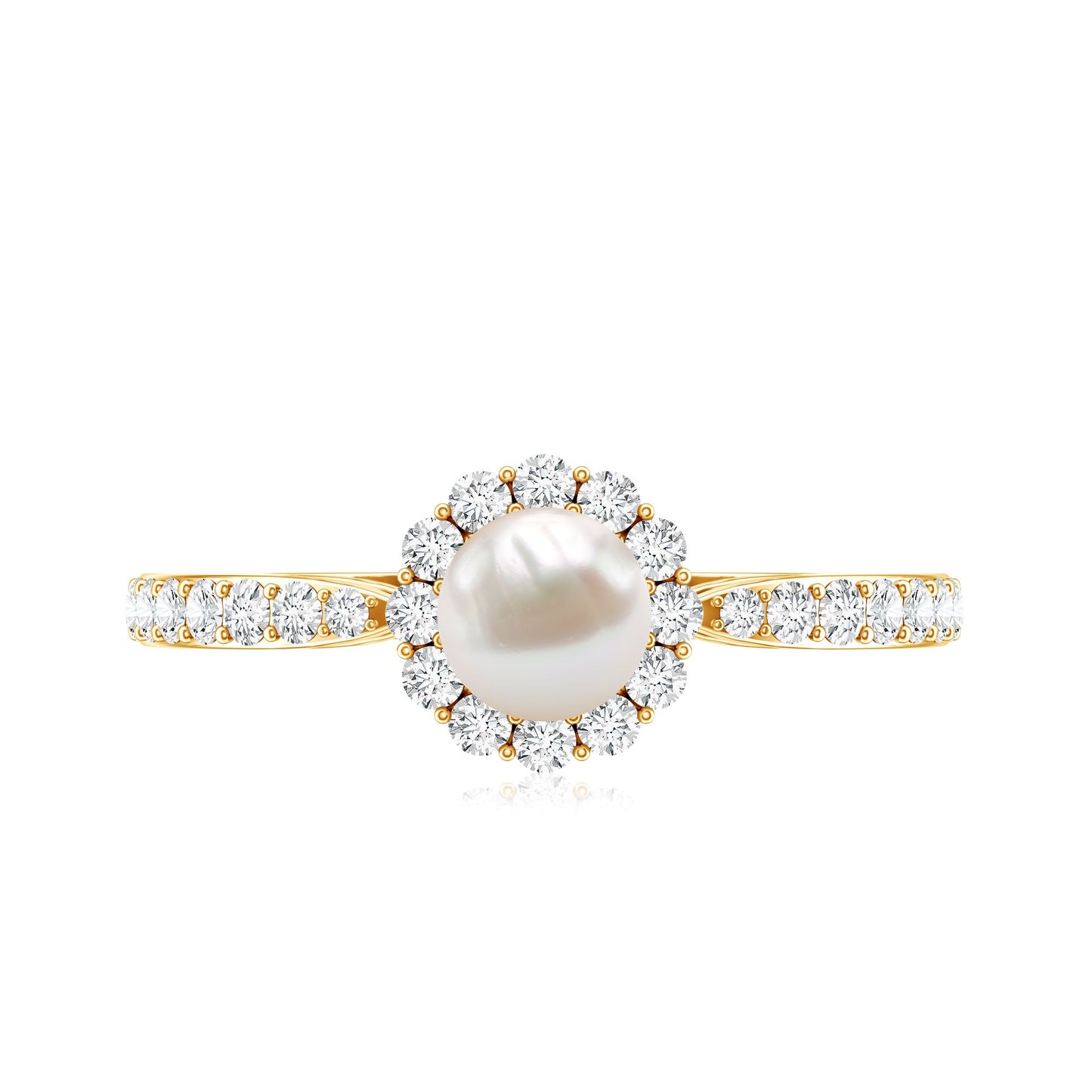 Cultured Freshwater Pearl 2 Carat Engagement Ring with Diamond Halo