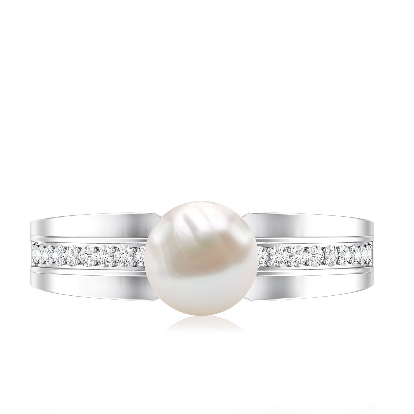 2.2 Carat Freshwater Pearl Engagement Ring with Diamond for Women