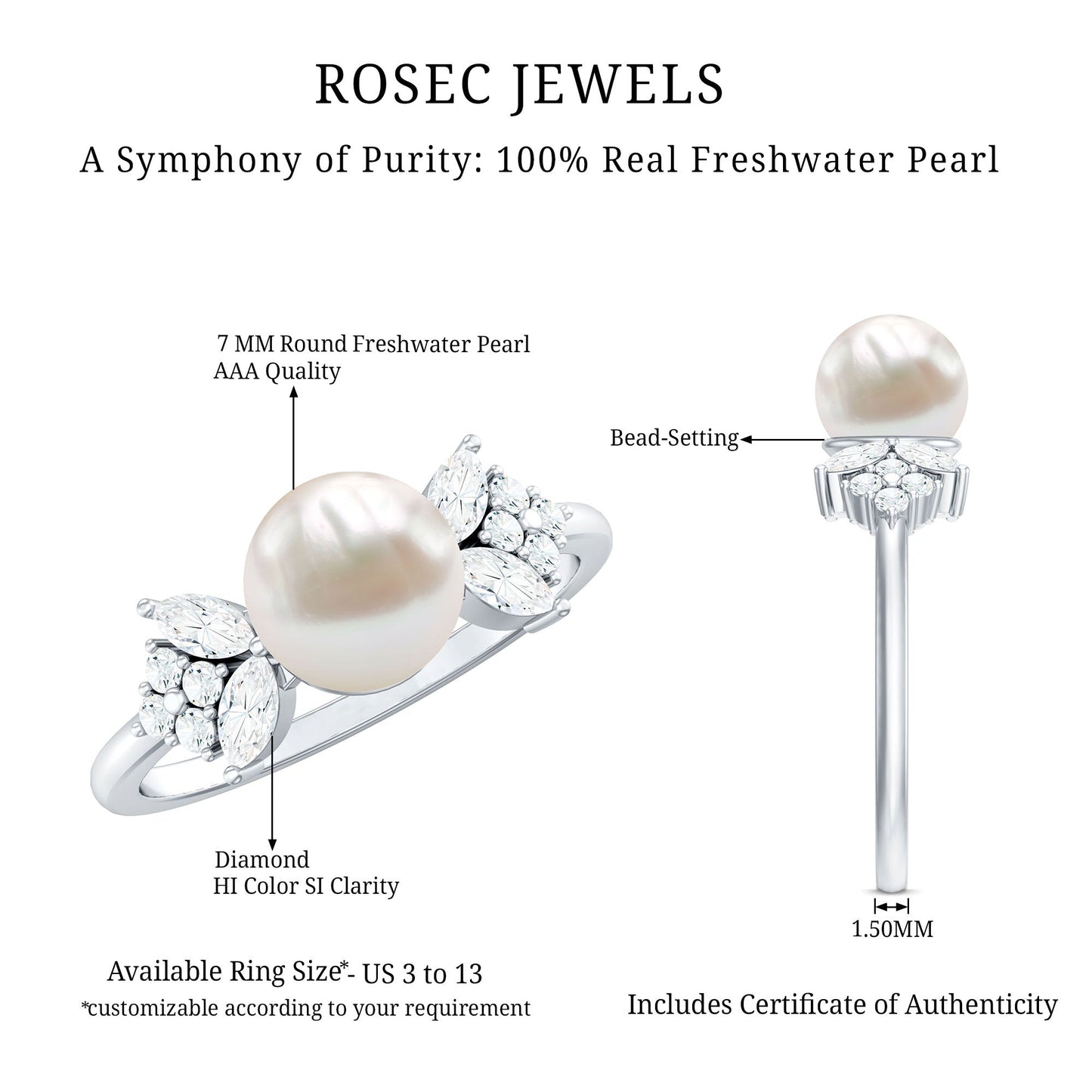 Nature Inspired 3 Carat Freshwater Pearl Engagement Ring with Diamond