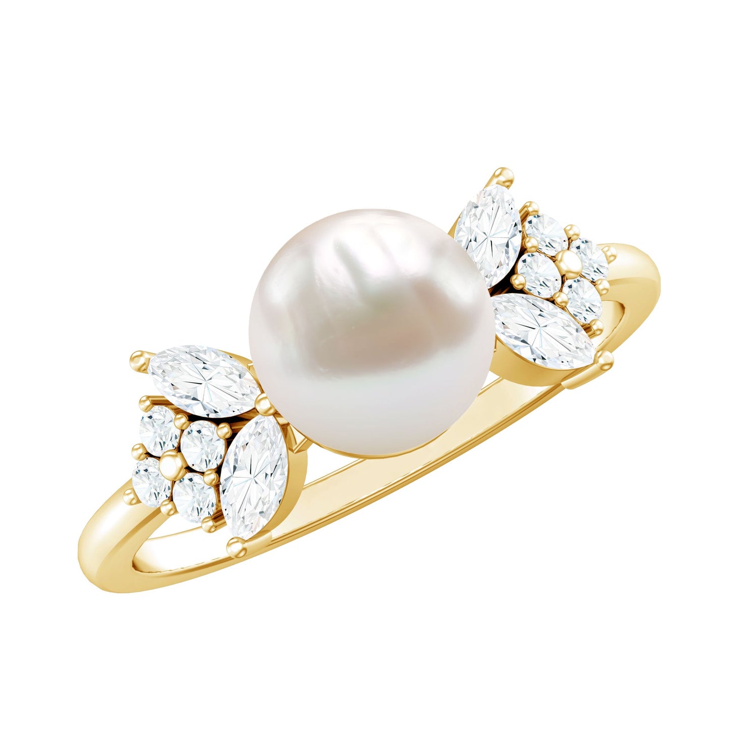 Nature Inspired 3 Carat Freshwater Pearl Engagement Ring with Diamond