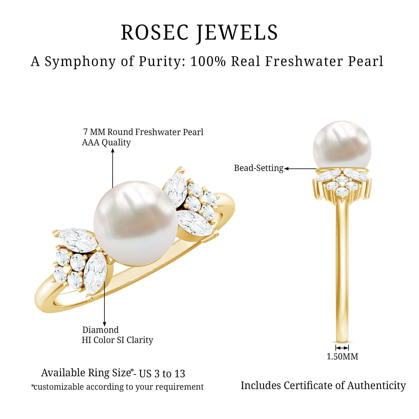 Nature Inspired 3 Carat Freshwater Pearl Engagement Ring with Diamond
