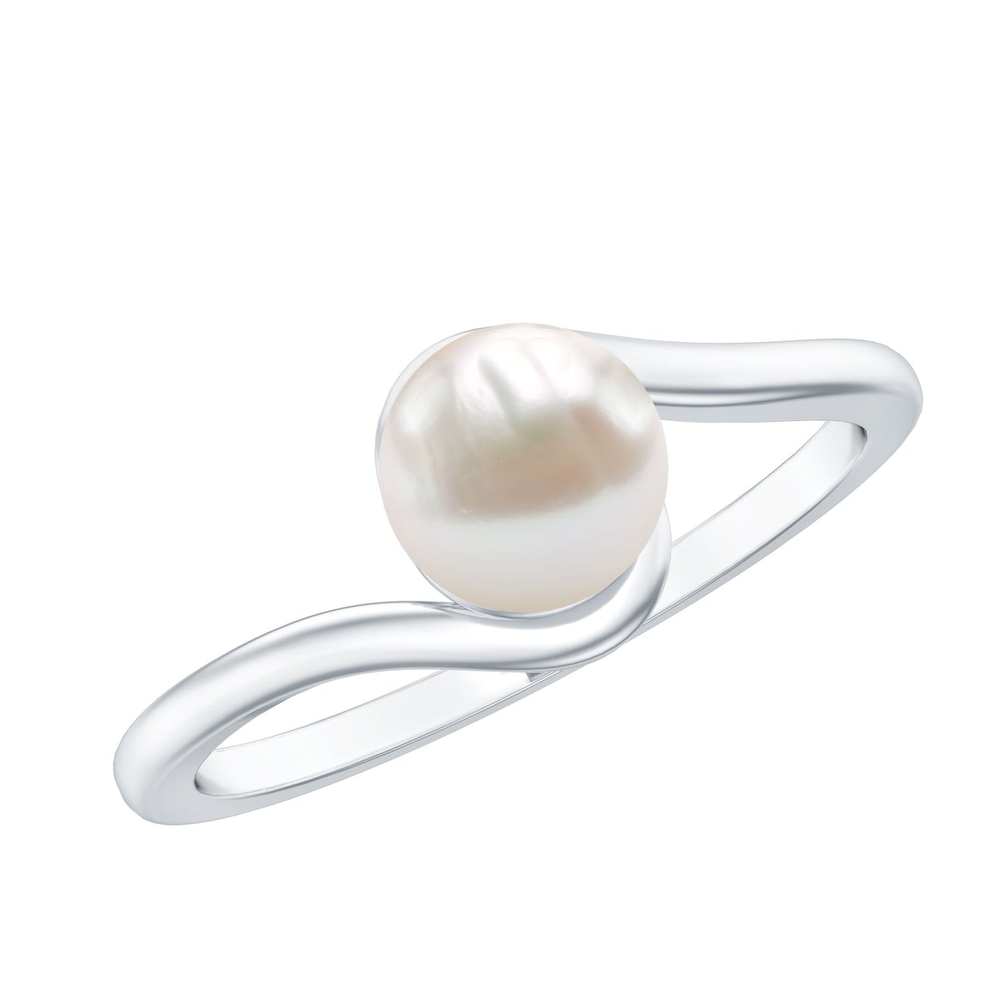 2 Carat Solitaire Freshwater White Pearl Bypass Engagement Ring for Women