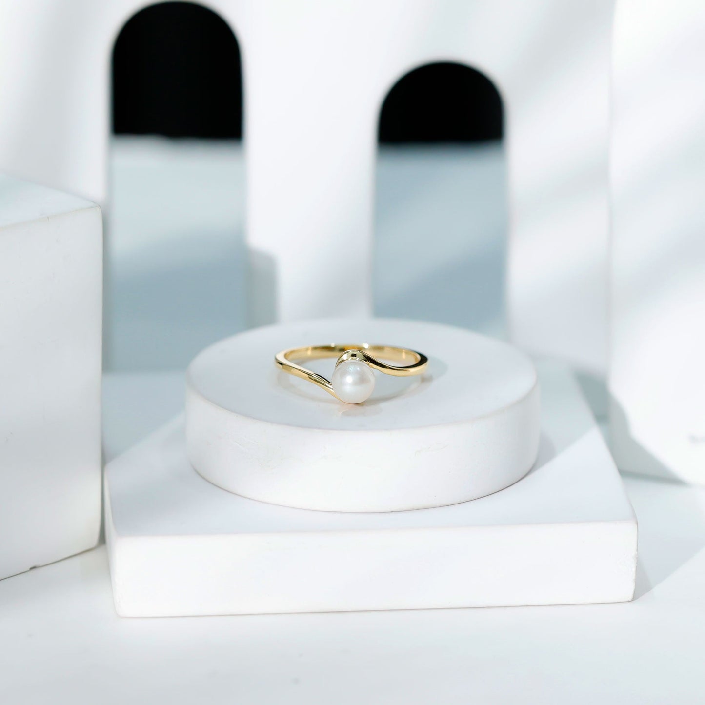 2 Carat Solitaire Freshwater White Pearl Bypass Engagement Ring for Women