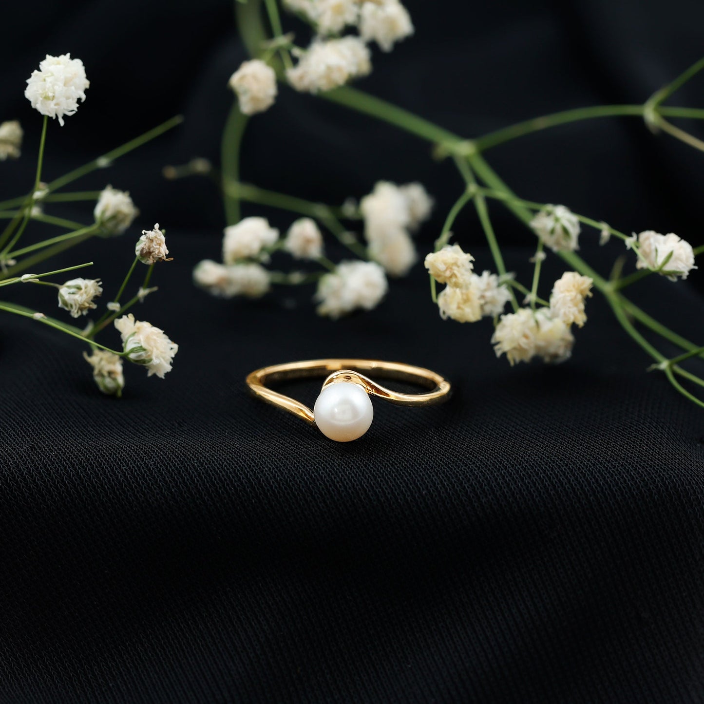 2 Carat Solitaire Freshwater White Pearl Bypass Engagement Ring for Women