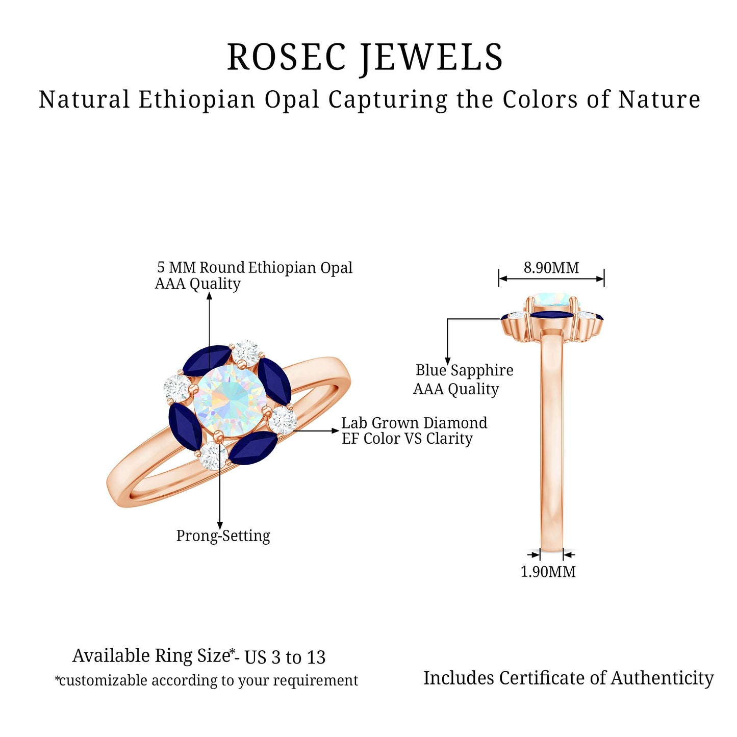 Natural Ethiopian Opal and Sapphire Designer Ring