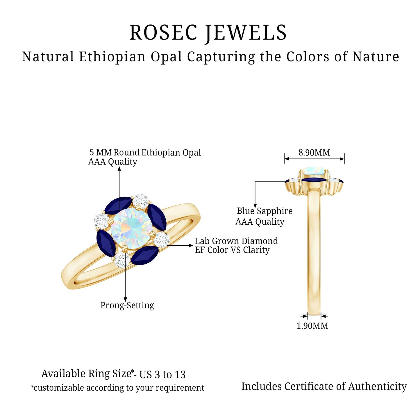 Natural Ethiopian Opal and Sapphire Designer Ring