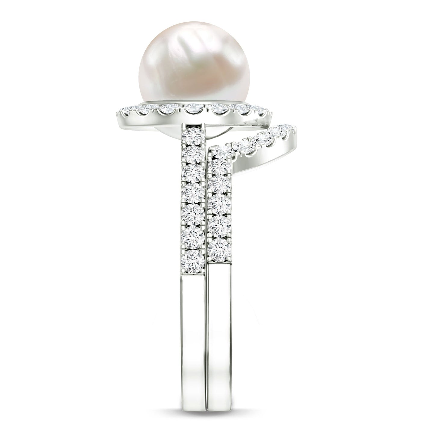 Cultured 7.4 Carat Freshwater Pearl Engagement Ring with Diamond Wedding Band
