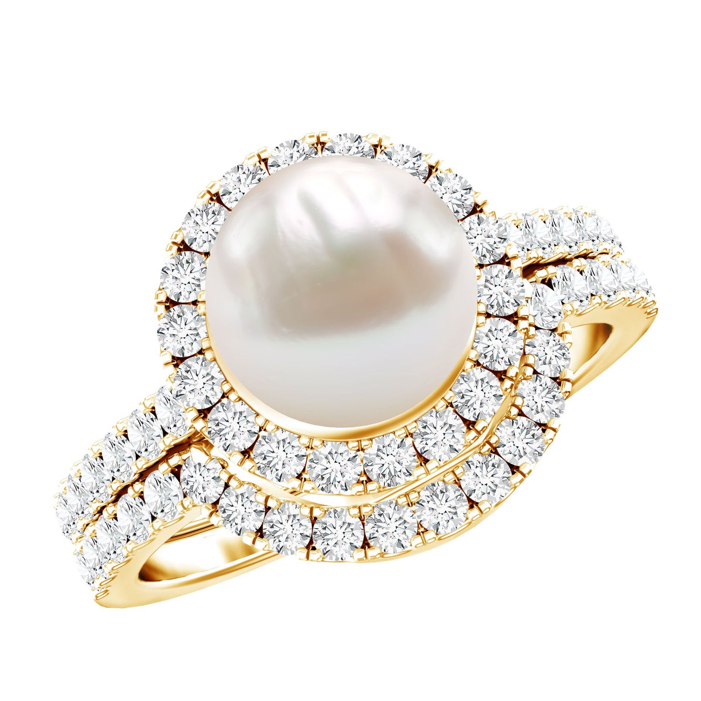Cultured 7.4 Carat Freshwater Pearl Engagement Ring with Diamond Wedding Band