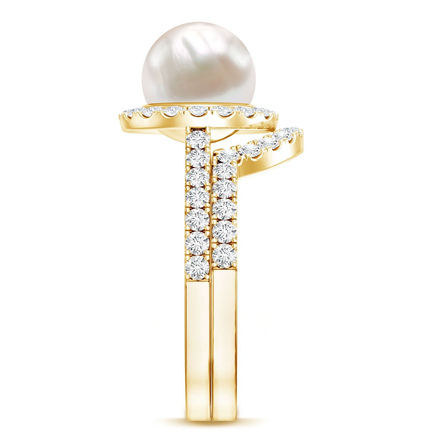 Cultured 7.4 Carat Freshwater Pearl Engagement Ring with Diamond Wedding Band