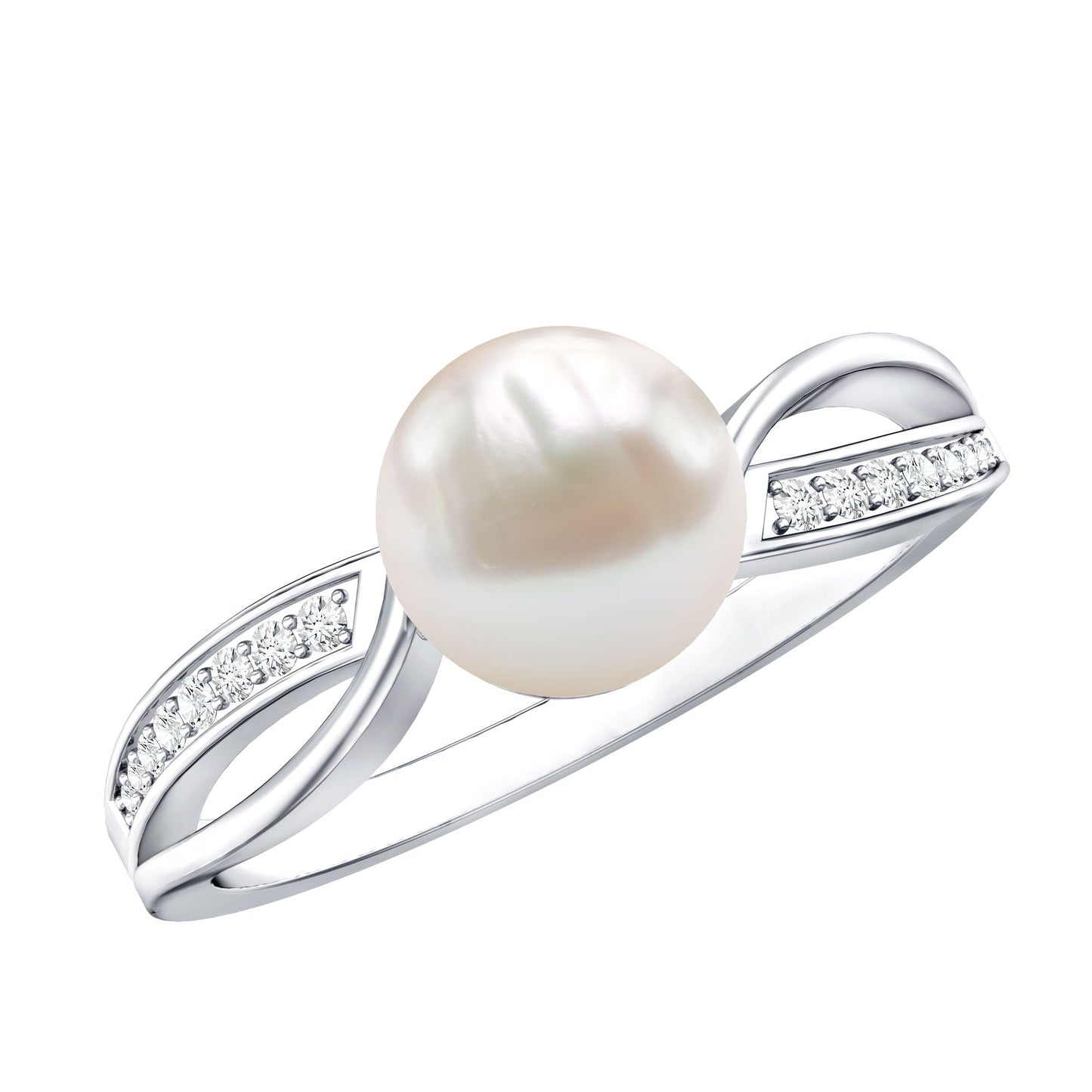 Cultured 3 Carat Freshwater Pearl Engagement Ring with Diamond