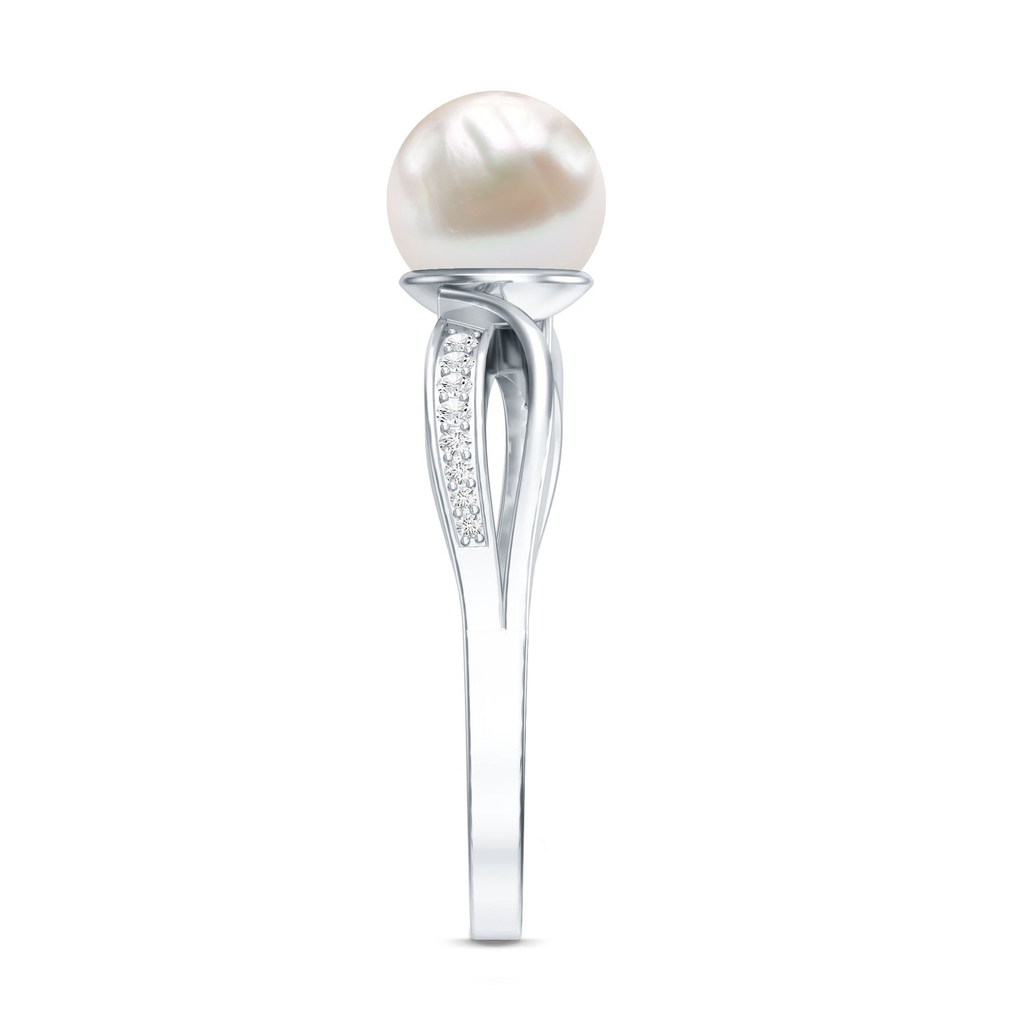 Cultured 3 Carat Freshwater Pearl Engagement Ring with Diamond