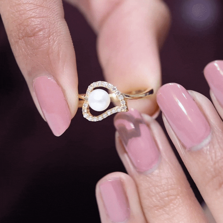 Cultured Freshwater Pearl Promise Ring with Diamond Leaf