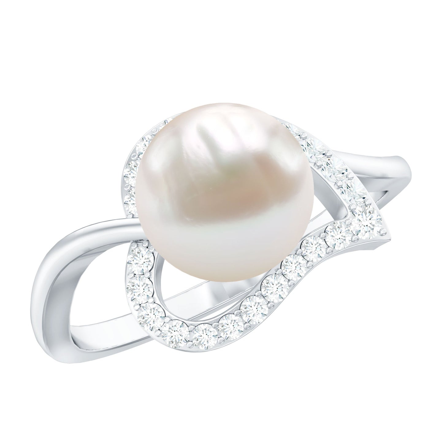Cultured Freshwater Pearl Promise Ring with Diamond Leaf