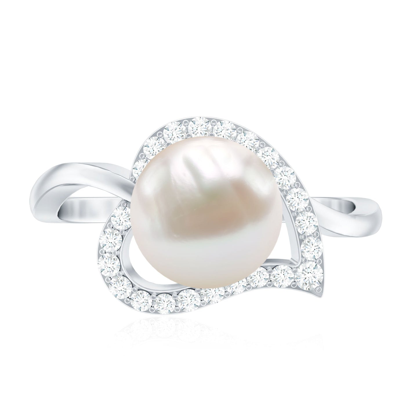 Cultured Freshwater Pearl Promise Ring with Diamond Leaf