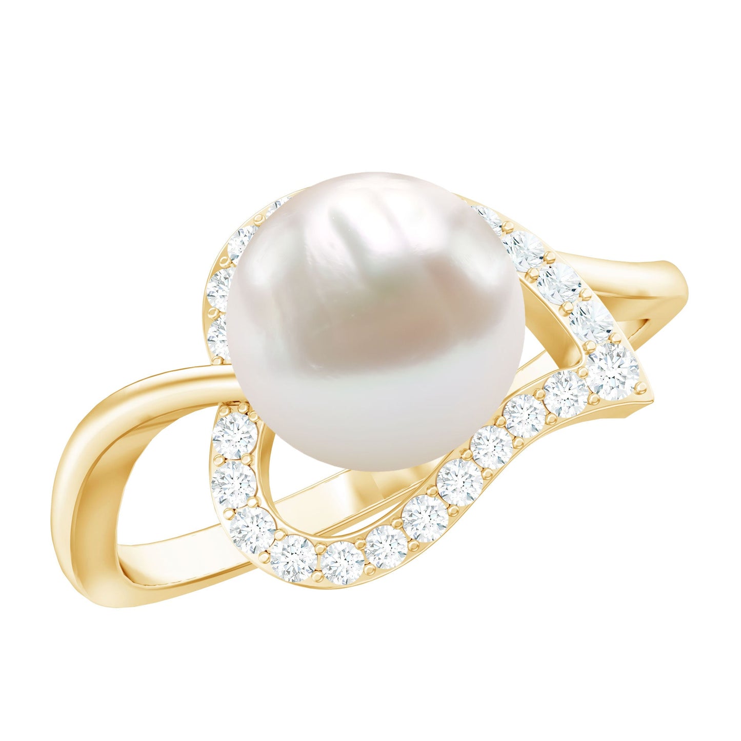 Cultured Freshwater Pearl Promise Ring with Diamond Leaf