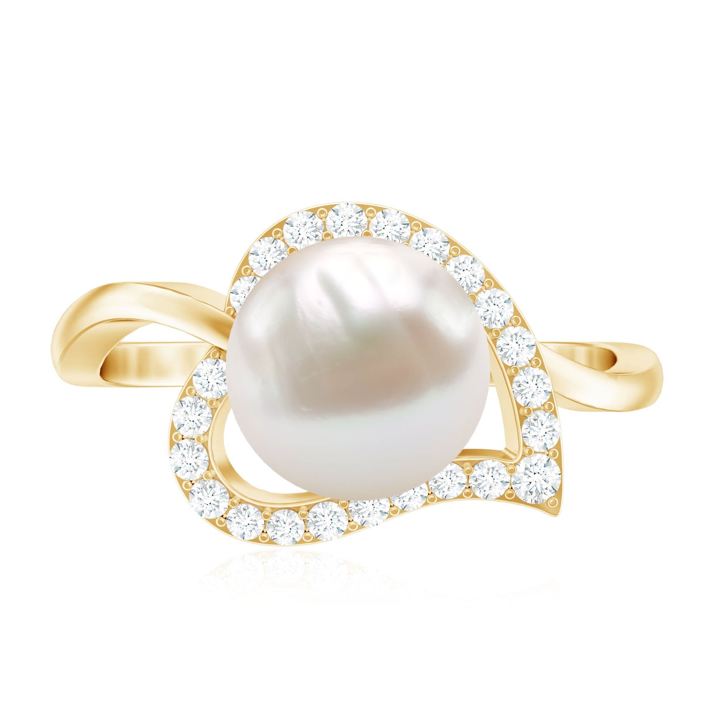 Cultured Freshwater Pearl Promise Ring with Diamond Leaf