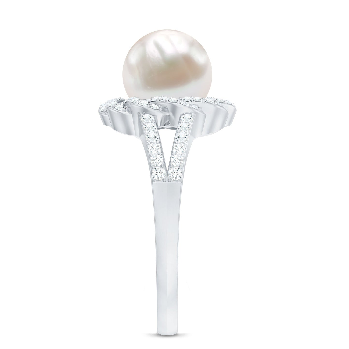 Split Shank Freshwater Pearl and Diamond Braided Statement Ring