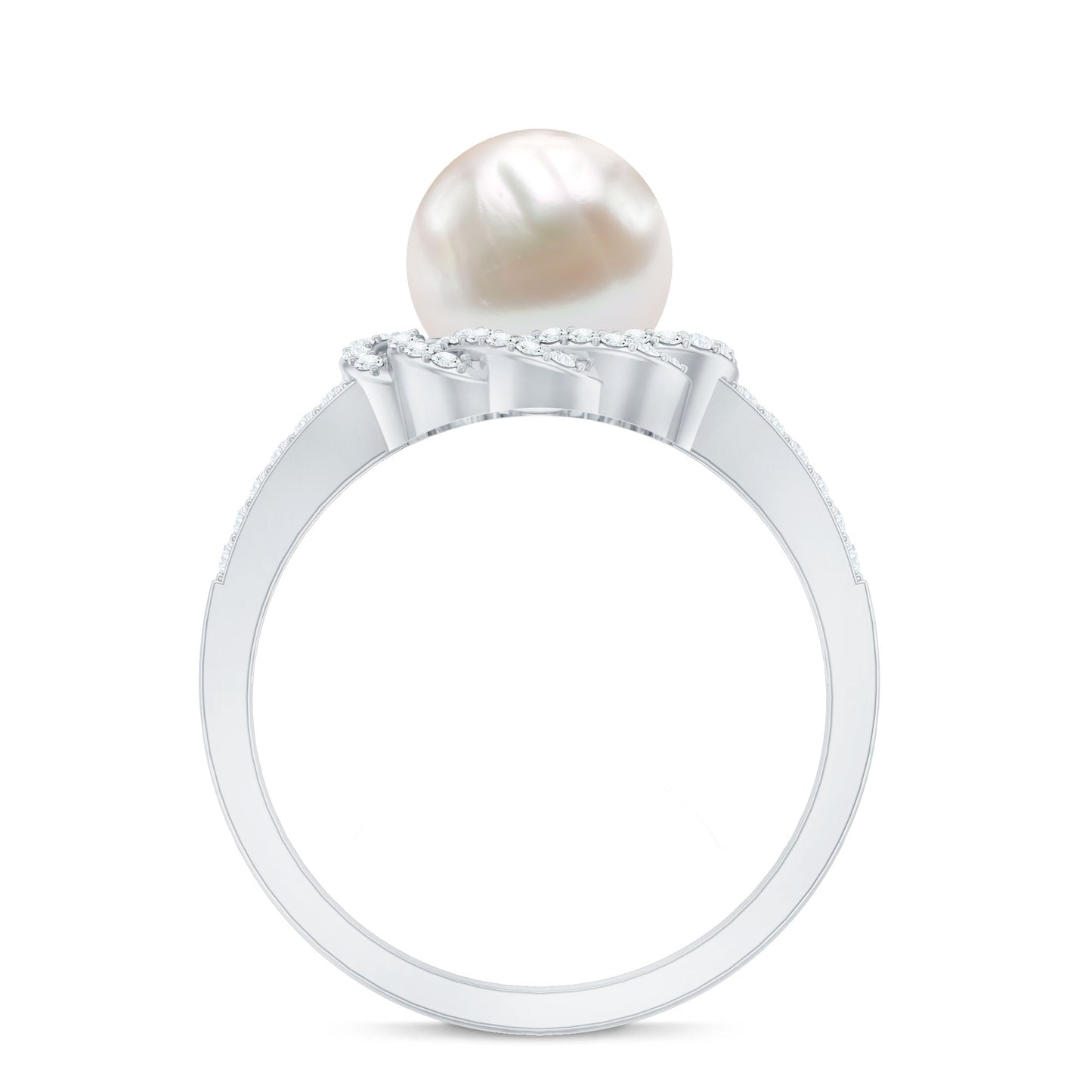 Split Shank Freshwater Pearl and Diamond Braided Statement Ring