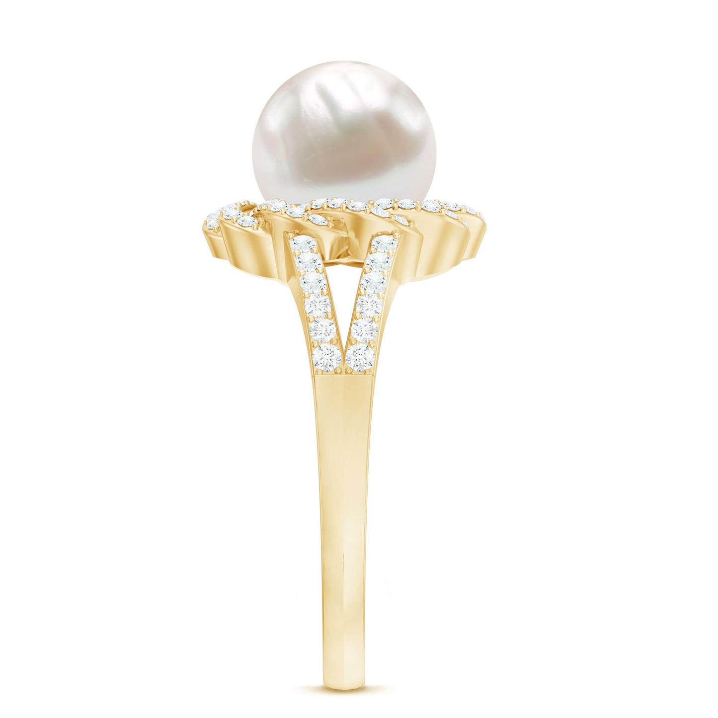 Split Shank Freshwater Pearl and Diamond Braided Statement Ring