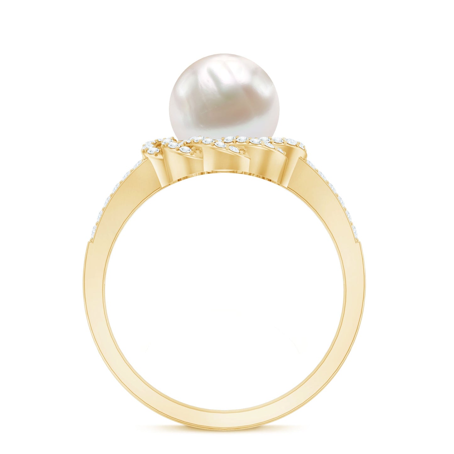 Split Shank Freshwater Pearl and Diamond Braided Statement Ring