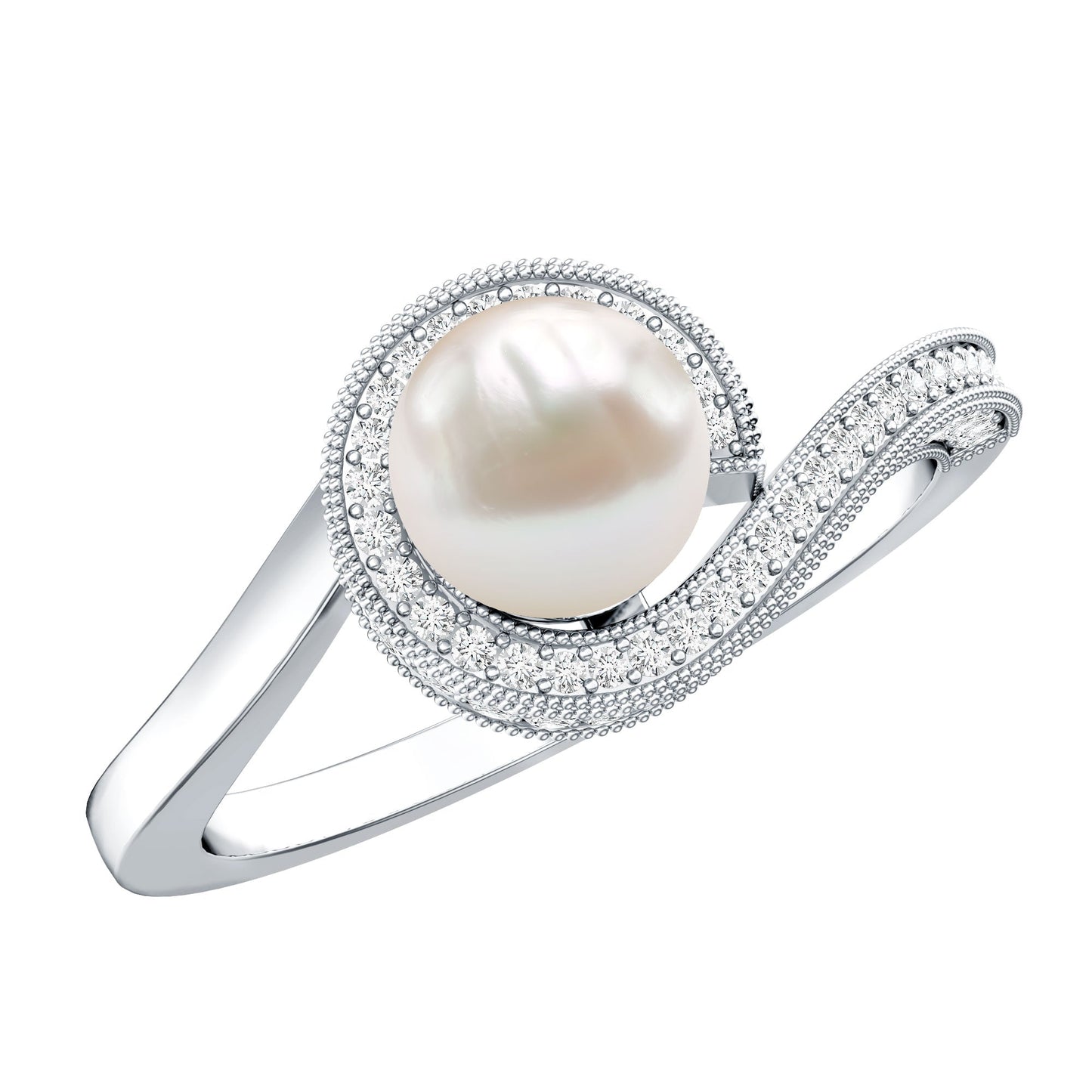 2.2 Carat Freshwater Pearl Bypass Engagement Ring with Diamond
