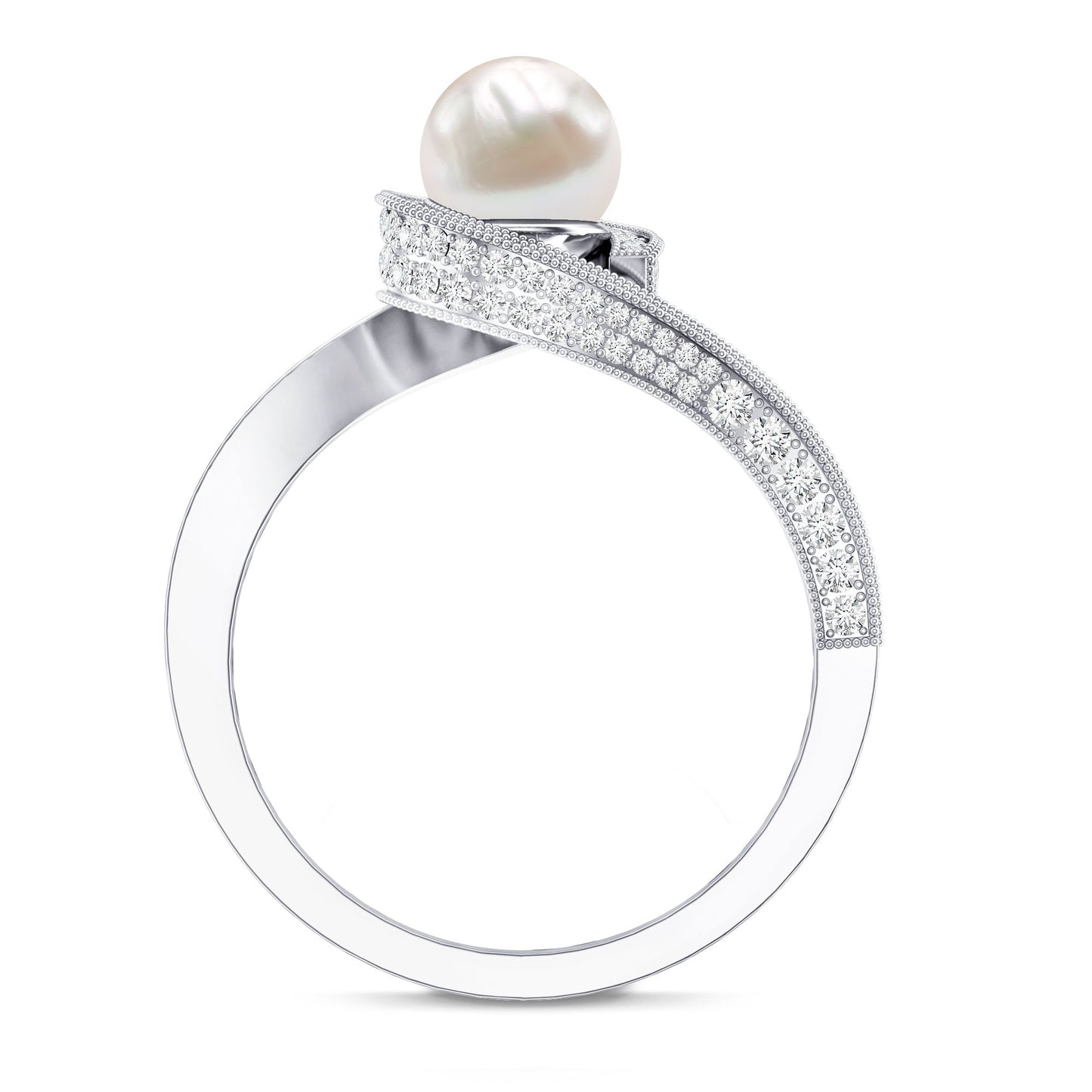 2.2 Carat Freshwater Pearl Bypass Engagement Ring with Diamond