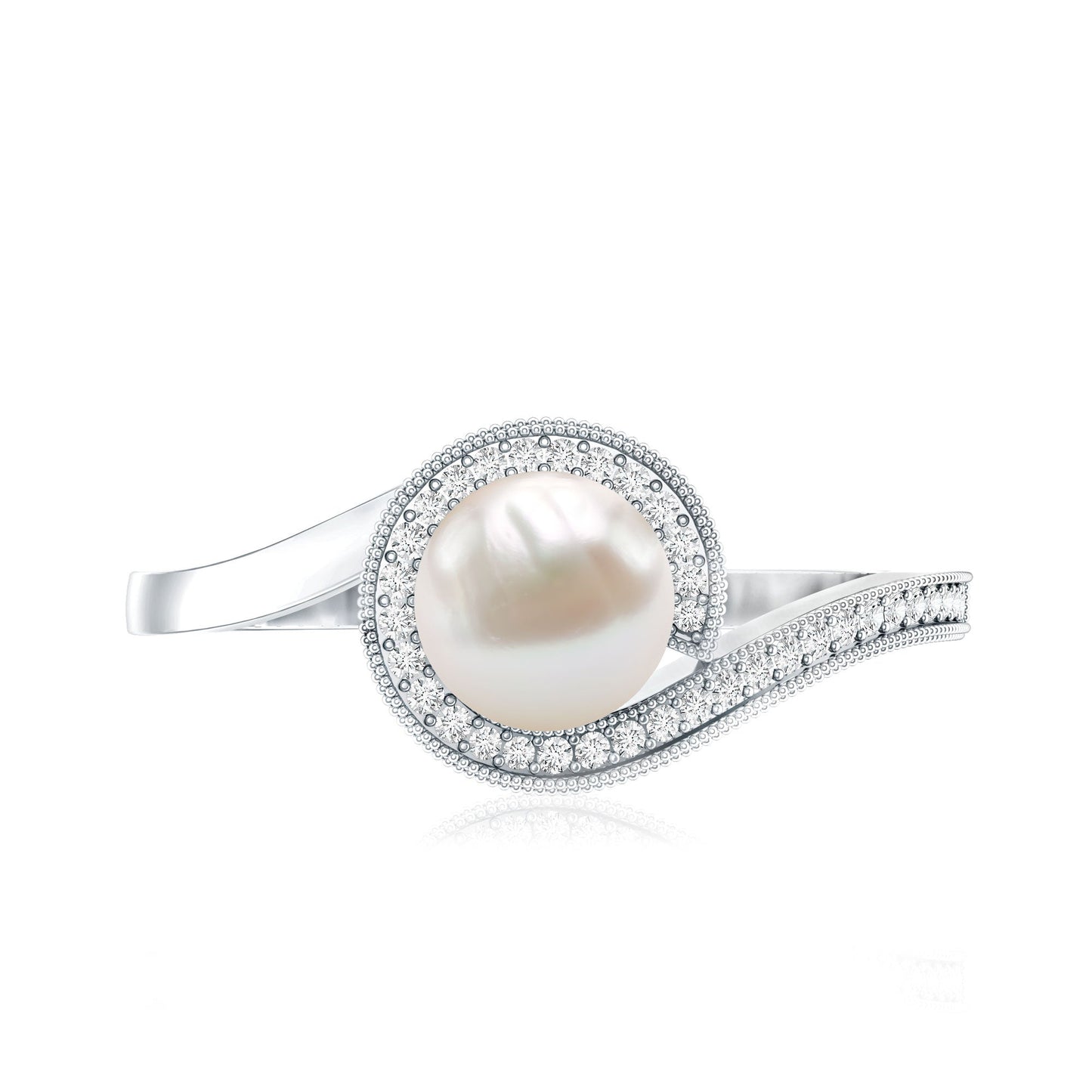 2.2 Carat Freshwater Pearl Bypass Engagement Ring with Diamond