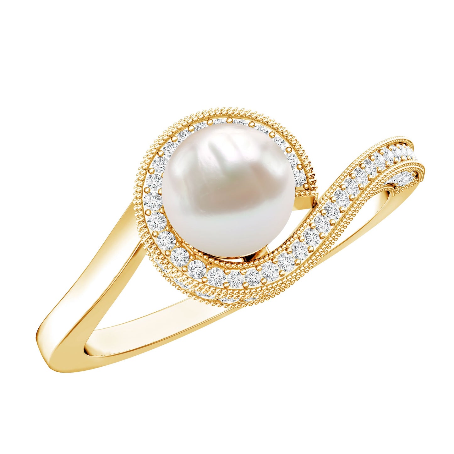 2.2 Carat Freshwater Pearl Bypass Engagement Ring with Diamond