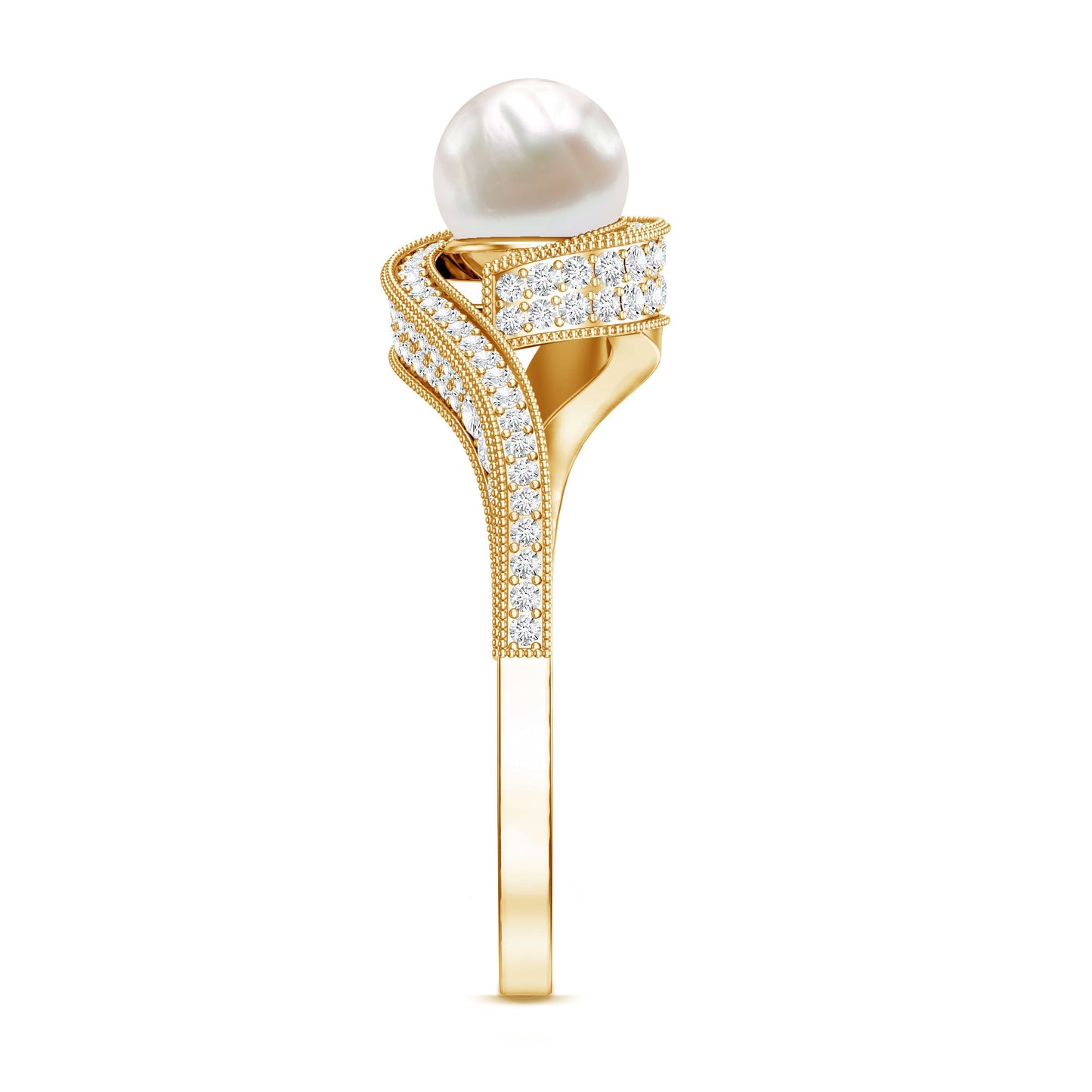 2.2 Carat Freshwater Pearl Bypass Engagement Ring with Diamond