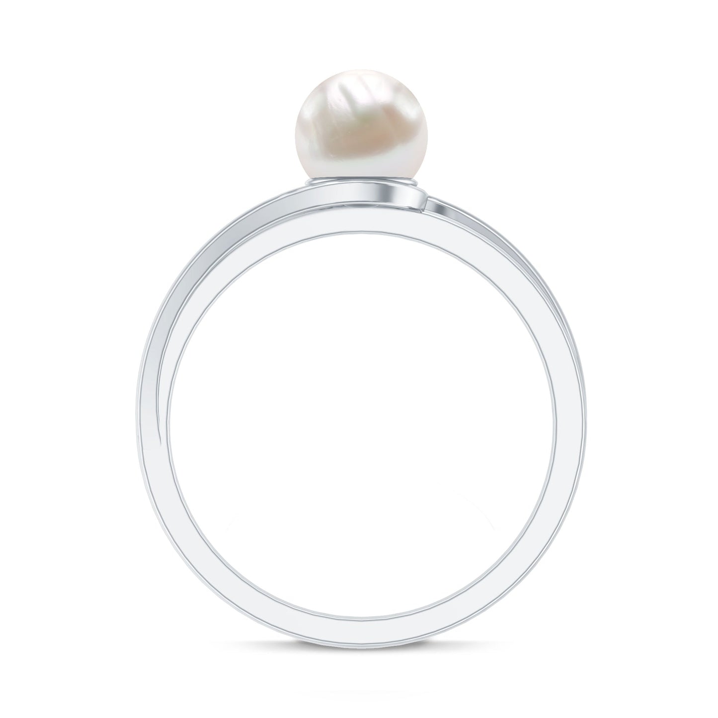 Cultured 2 Carat Freshwater Pearl Solitaire Engagement Ring with Bypass Shank