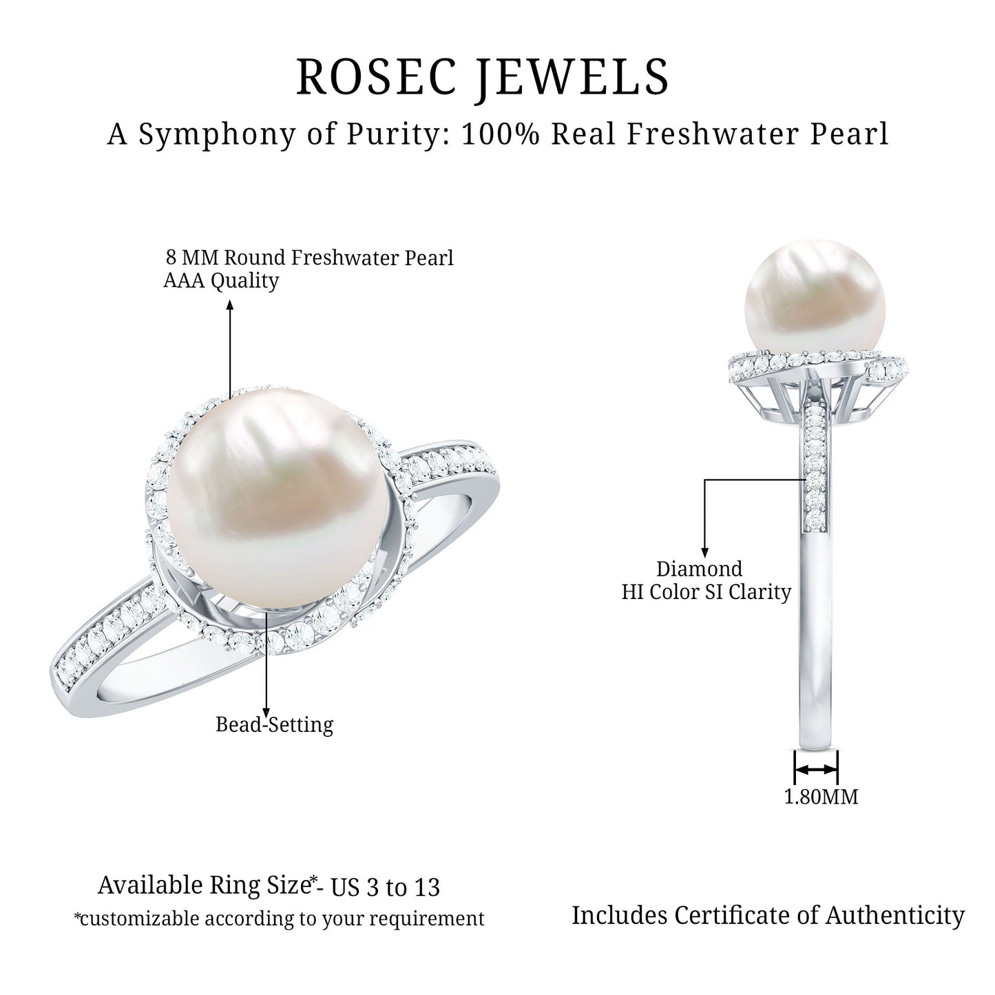 Designer 7.4 Carat Freshwater Pearl Engagement Ring with Diamond