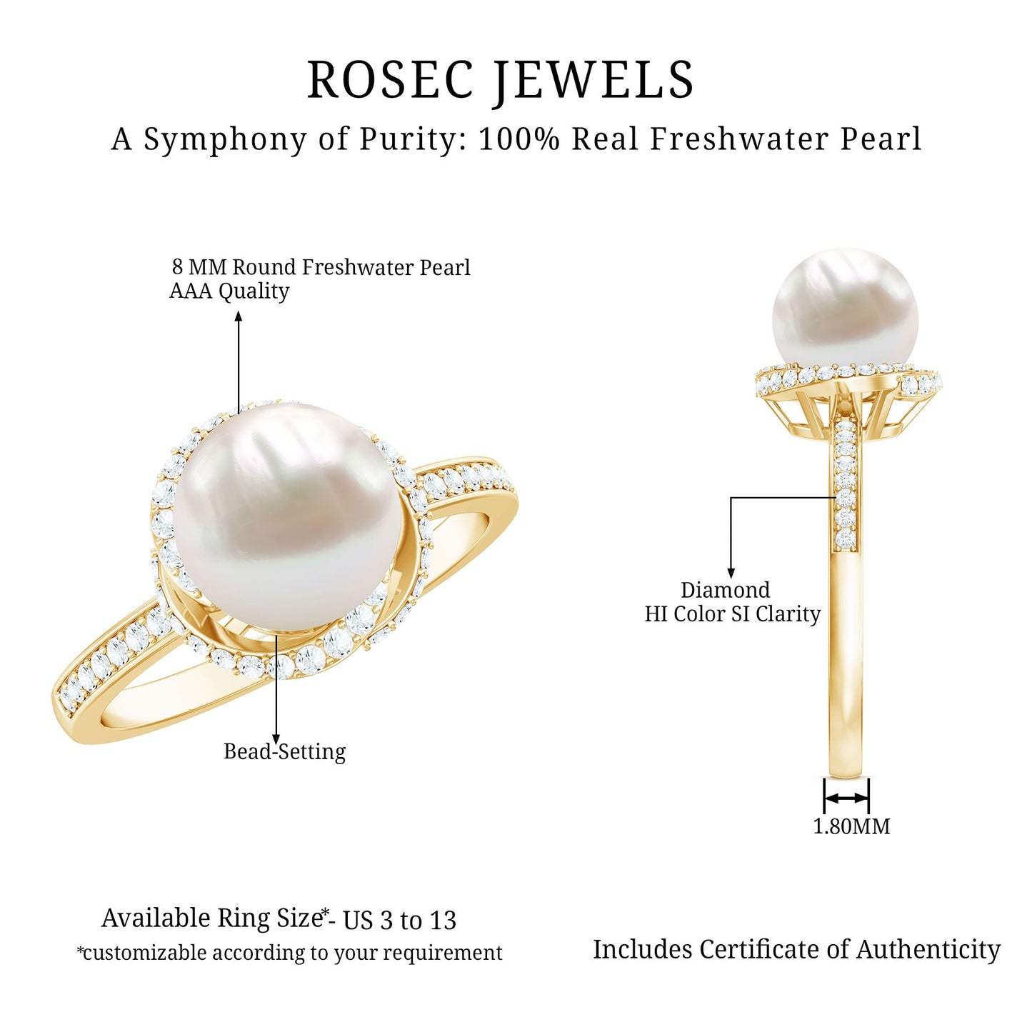 Designer 7.4 Carat Freshwater Pearl Engagement Ring with Diamond