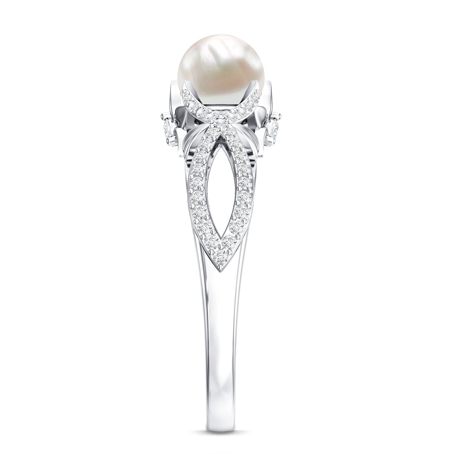 Cultured 2.2 Carat Freshwater Pearl Solitaire Engagement Ring with Diamond Crossover Shank