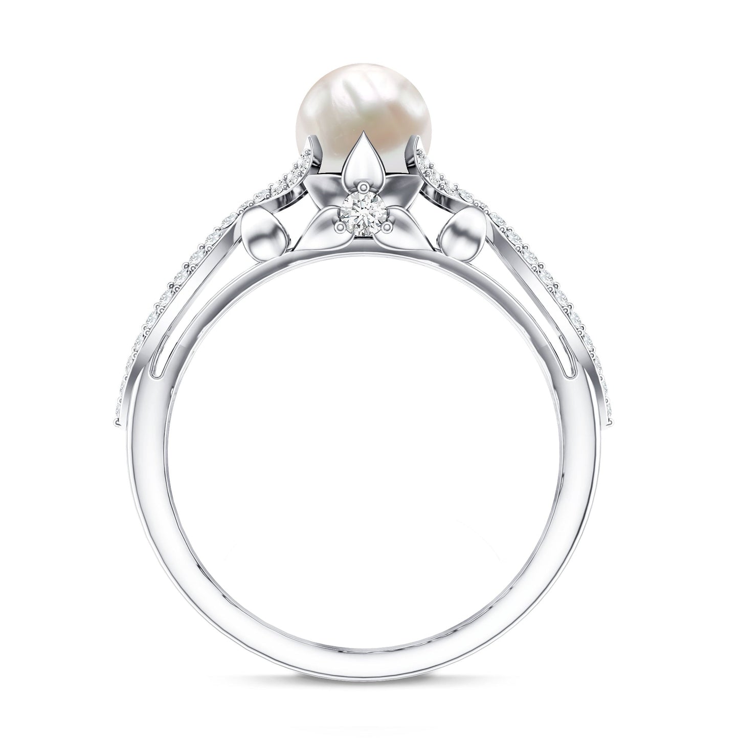 Cultured 2.2 Carat Freshwater Pearl Solitaire Engagement Ring with Diamond Crossover Shank