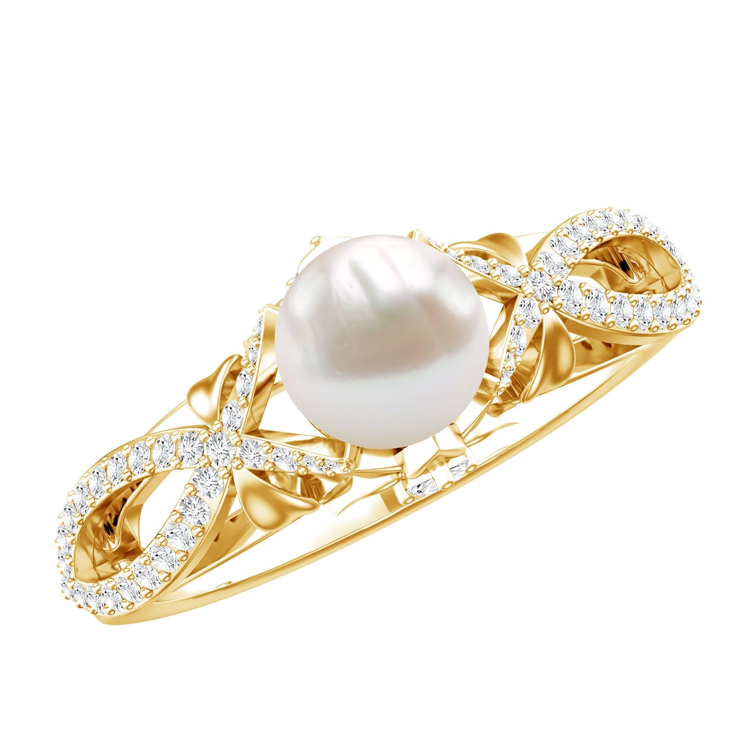 Cultured 2.2 Carat Freshwater Pearl Solitaire Engagement Ring with Diamond Crossover Shank