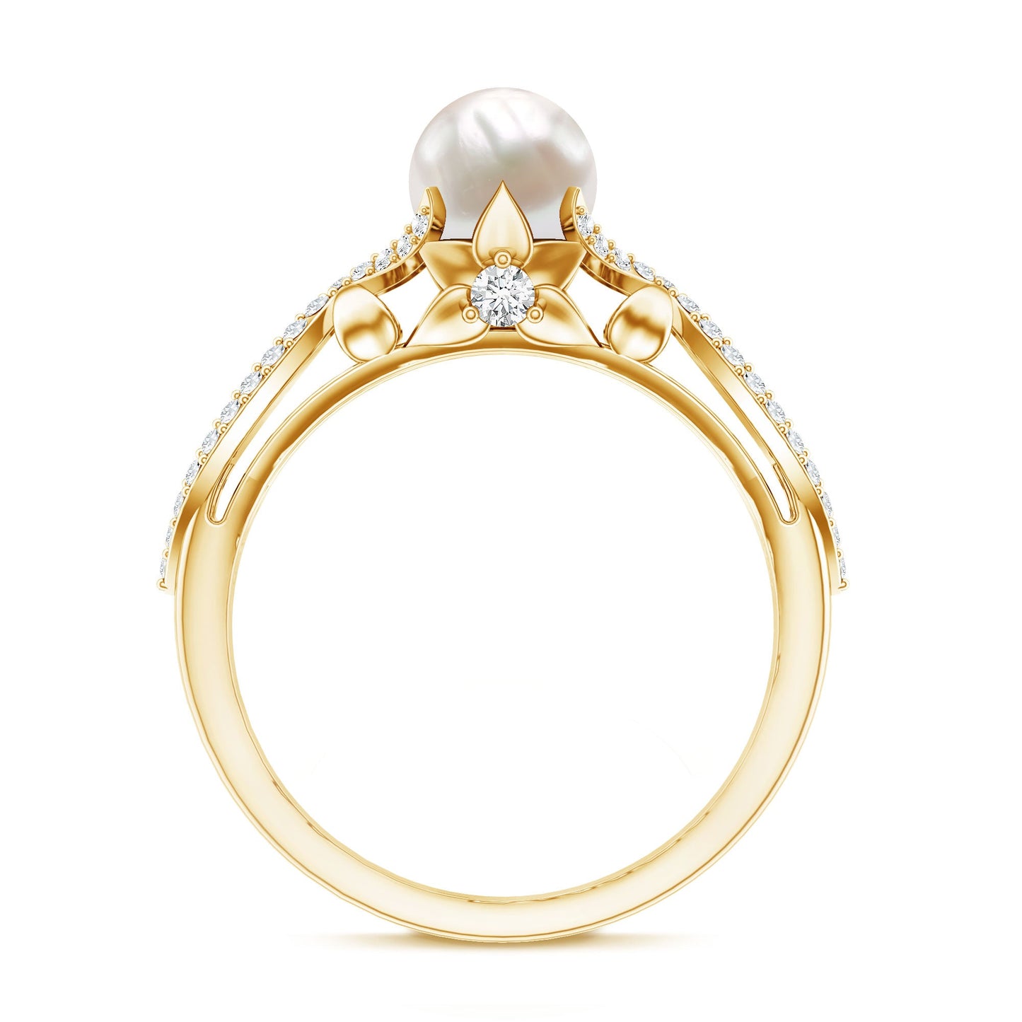 Cultured 2.2 Carat Freshwater Pearl Solitaire Engagement Ring with Diamond Crossover Shank