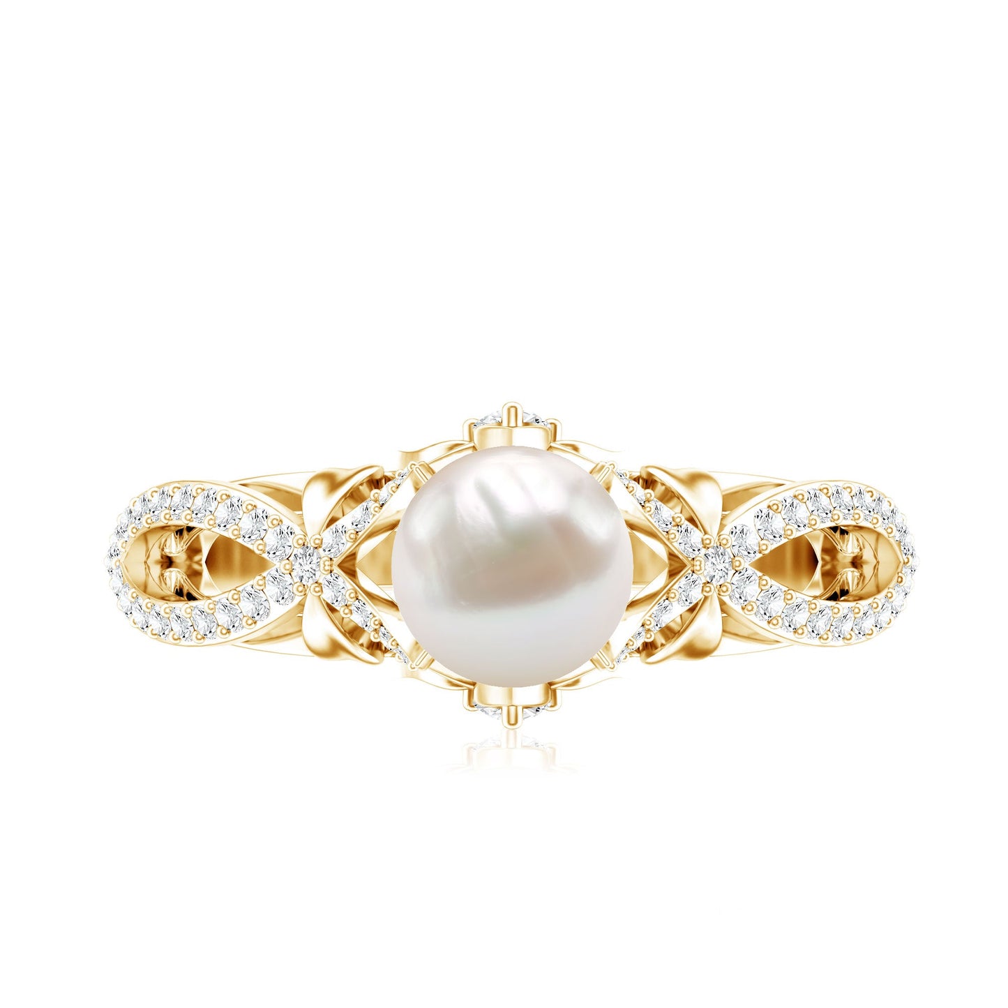Cultured 2.2 Carat Freshwater Pearl Solitaire Engagement Ring with Diamond Crossover Shank