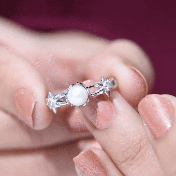 2.2 Carat Freshwater Pearl and Diamond Flower Engagement Ring