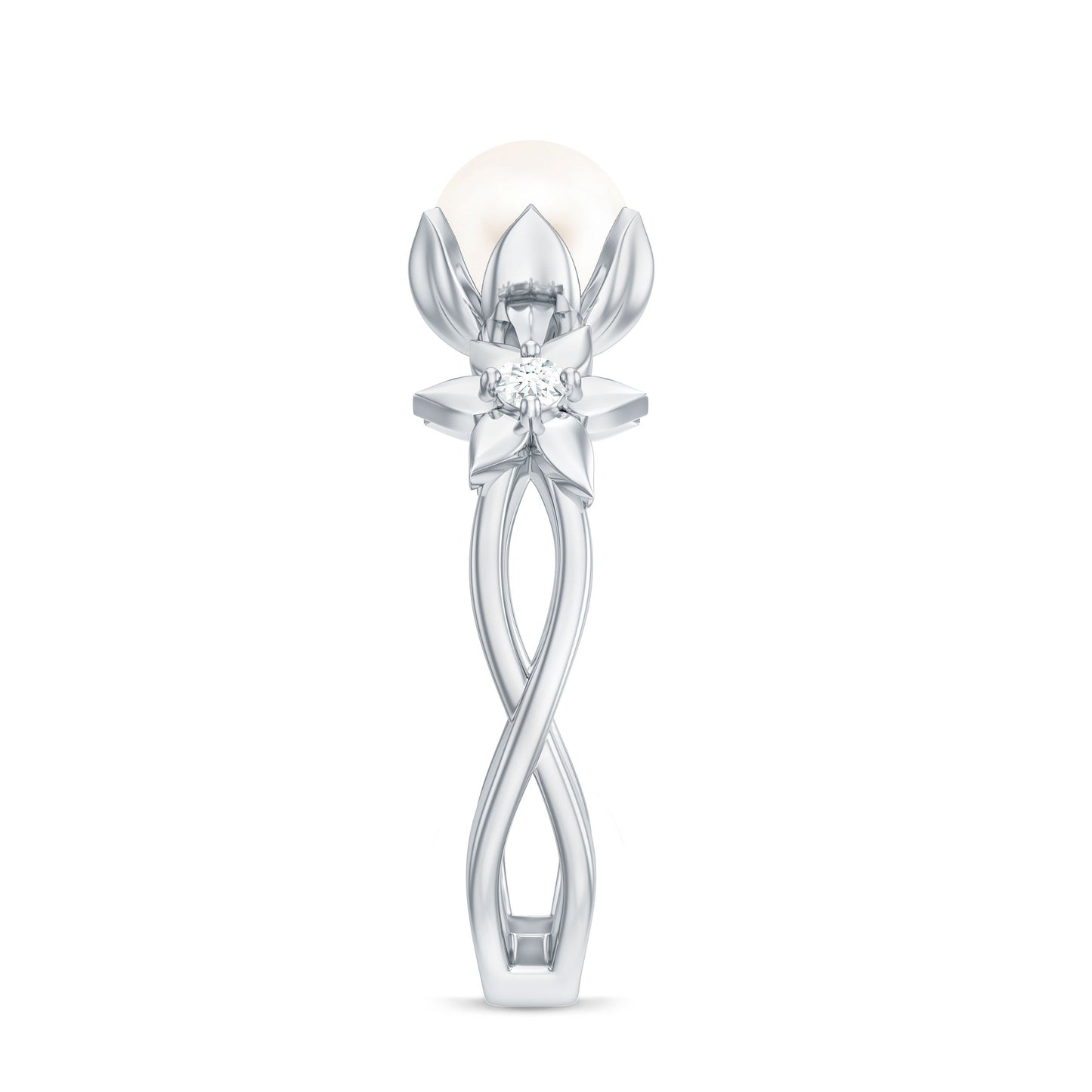2.2 Carat Freshwater Pearl and Diamond Flower Engagement Ring
