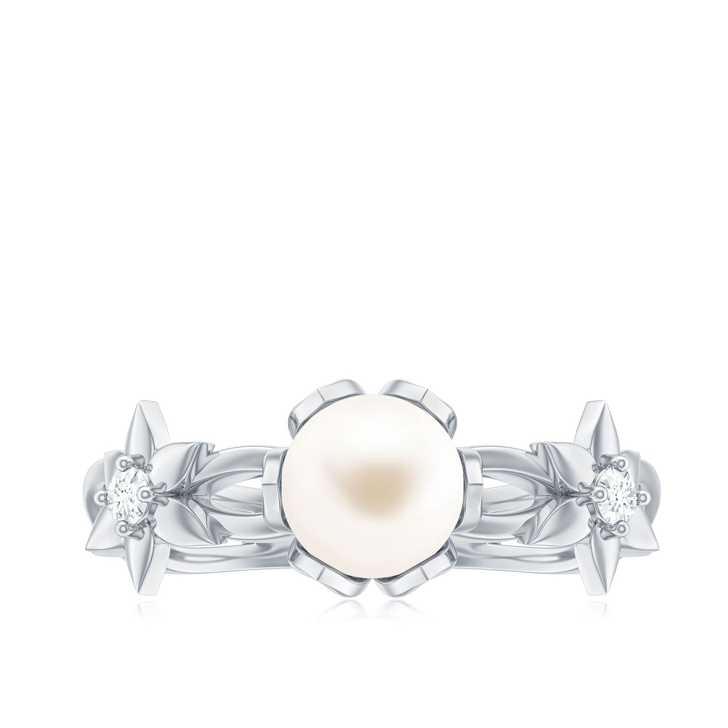2.2 Carat Freshwater Pearl and Diamond Flower Engagement Ring